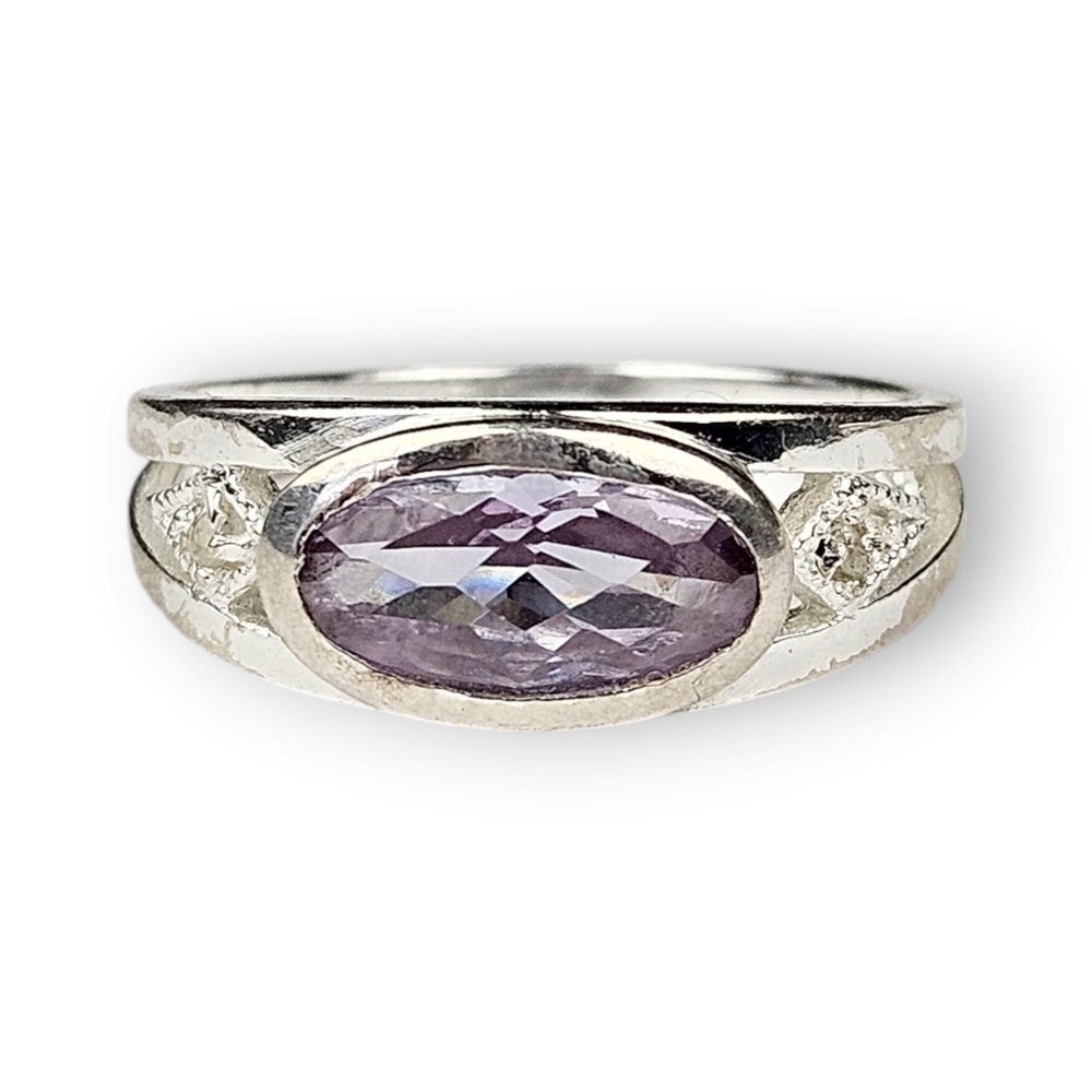 Marsala CZ Sterling Ring Light Purple Faceted Glass Oval Cut 925 Silver Size 7